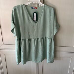 Freckled Poppy Mint Green V-Neck Blouse